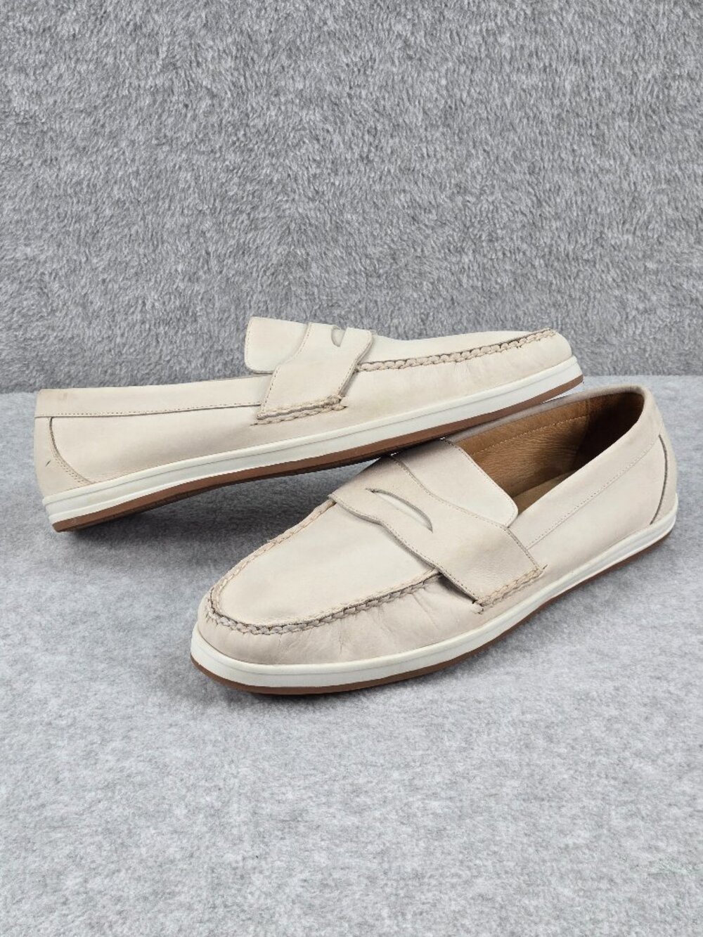 Peter Millar Penny Loafers Mens 13 M Cream Tan Slip On Casual Leather Brazil